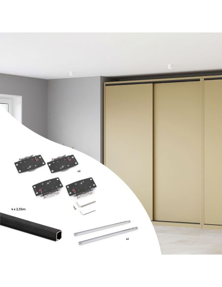 Emuca Kit di ferramenta per armadio 2 con porte scorrevoli e chiusura soft Flow2 con binari incassati 2,35 m