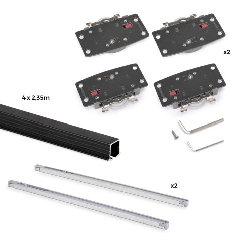 Emuca Kit di ferramenta per armadio 2 con porte scorrevoli e chiusura soft Flow2 con binari incassati 2,35 m