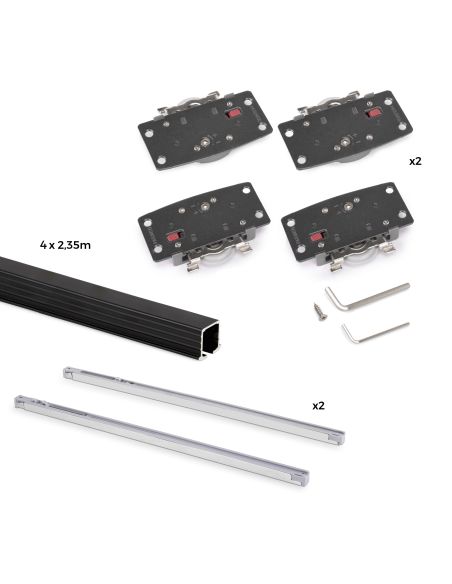 Emuca Kit di ferramenta per armadio 2 con porte scorrevoli e chiusura soft Flow2 con binari incassati 2,35 m