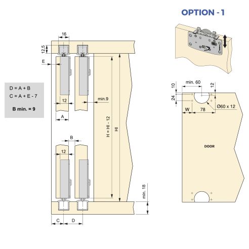 Emuca Kit di ferramenta per armadio 2 con porte scorrevoli e chiusura soft Flow2 con binari incassati 2,35 m