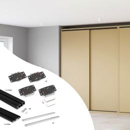 Emuca Sistema Flow 2 da superficie in kit per un armadio con 2 ante scorrevoli in legno supportate da chiusura ammortizzata
