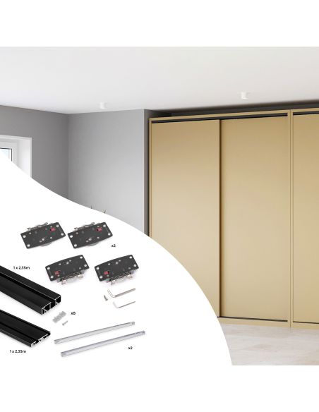 Emuca Sistema Flow 2 da superficie in kit per un armadio con 2 ante scorrevoli in legno supportate da chiusura ammortizzata
