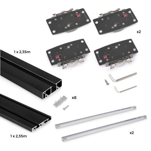 Emuca Sistema Flow 2 da superficie in kit per un armadio con 2 ante scorrevoli in legno supportate da chiusura ammortizzata
