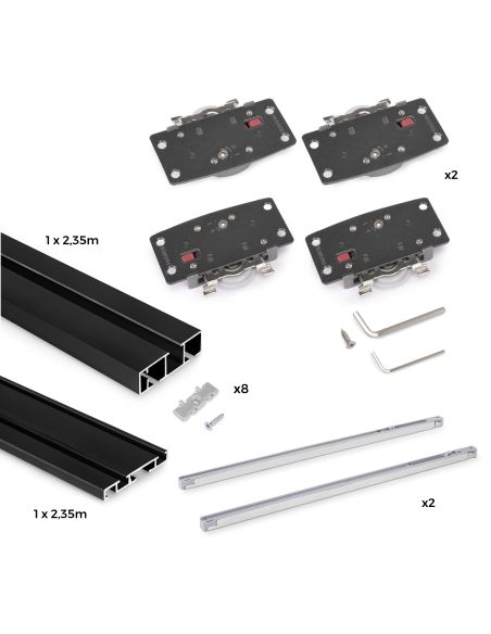 Emuca Sistema Flow 2 da superficie in kit per un armadio con 2 ante scorrevoli in legno supportate da chiusura ammortizzata