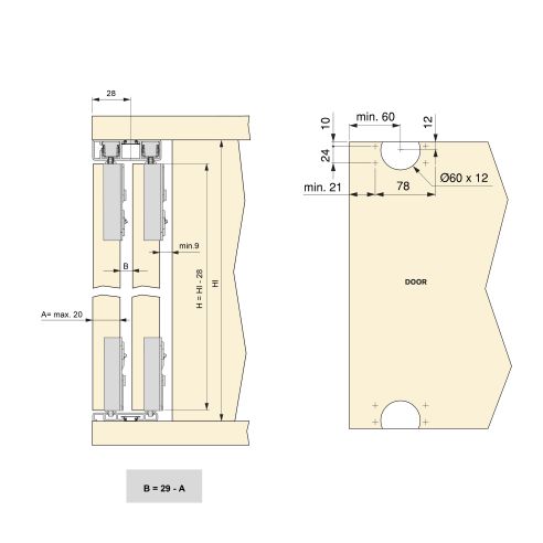 Emuca Sistema Flow 2 da superficie in kit per un armadio con 2 ante scorrevoli in legno supportate da chiusura ammortizzata