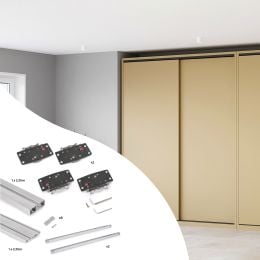 Emuca Sistema Flow 2 da superficie in kit per un armadio con 2 ante scorrevoli in legno supportate da chiusura ammortizzata