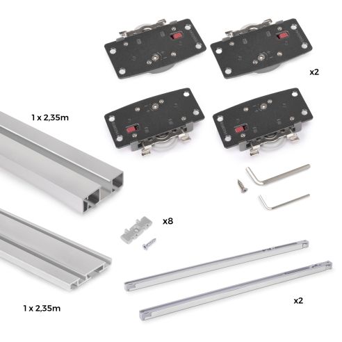 Emuca Sistema Flow 2 da superficie in kit per un armadio con 2 ante scorrevoli in legno supportate da chiusura ammortizzata