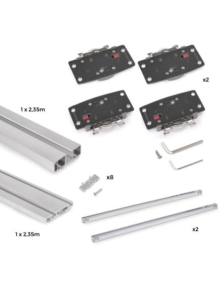 Emuca Sistema Flow 2 da superficie in kit per un armadio con 2 ante scorrevoli in legno supportate da chiusura ammortizzata