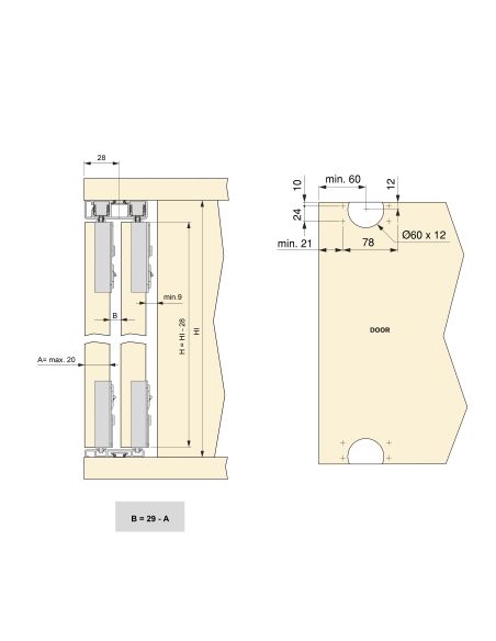 Emuca Sistema Flow 2 da superficie in kit per un armadio con 2 ante scorrevoli in legno supportate da chiusura ammortizzata