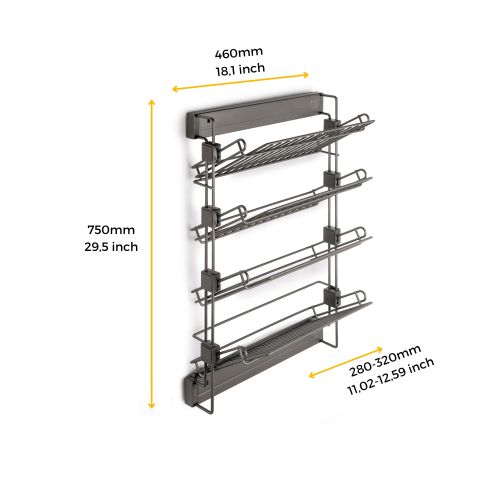 Emuca Porta scarpe estraibile laterale per armadi e cabine armadio Quartz, Sinistro, Acciaio, Titanio