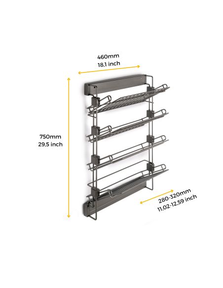Emuca Porta scarpe estraibile laterale per armadi e cabine armadio Quartz, Sinistro, Acciaio, Titanio