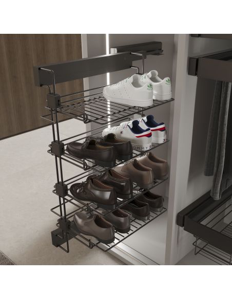 Emuca Porta scarpe estraibile laterale per armadi e cabine armadio Quartz, Destro, Acciaio, Titanio