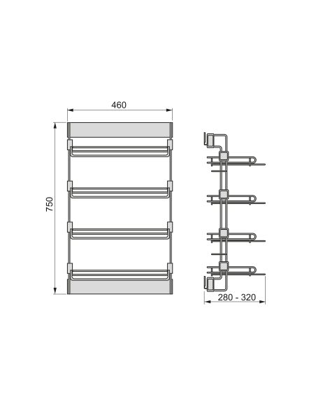 Emuca Porta scarpe estraibile laterale per armadi e cabine armadio Quartz, Destro, Acciaio, Titanio