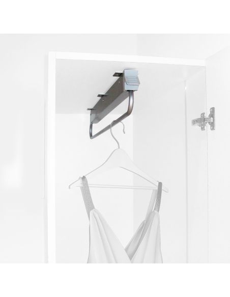 Emuca Appendiabiti estraibile per armadi a grande profondità Self, 800, Verniciato alluminio, Acciaio e Tecnoplastica