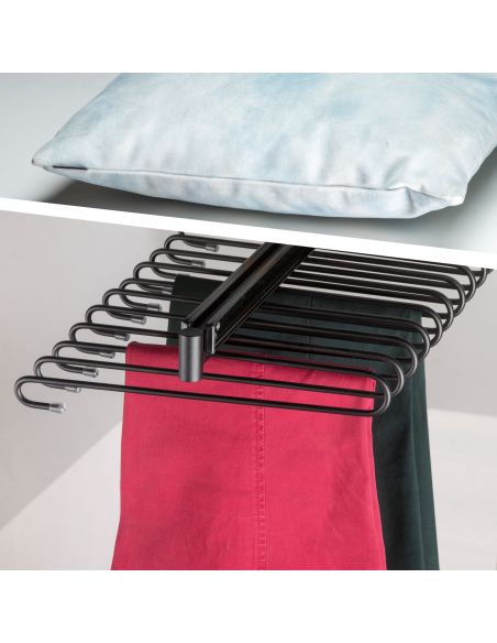Emuca Portapantaloni estraibile, 11 aste, guide di estrazione totale, Acciaio, Verniciato nero