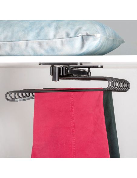 Emuca Portapantaloni estraibile, 11 aste, guide di estrazione totale, Acciaio, Verniciato nero