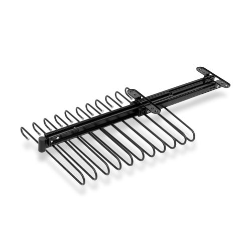 Emuca Portapantaloni estraibile, 11 aste, guide di estrazione totale, Acciaio, Verniciato nero