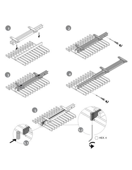 Emuca Portapantaloni estraibile, 11 aste, guide di estrazione totale, Acciaio, Verniciato nero
