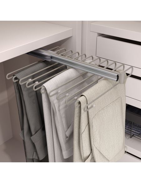 Emuca Portapantaloni estraibili, 11 aste, guide di estrazione totale, Acciaio, Verniciato grigio pietra