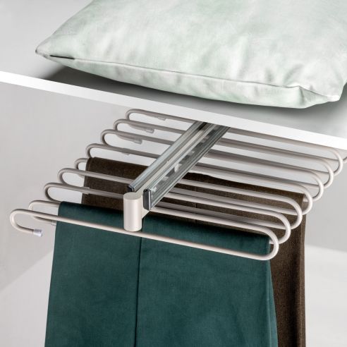 Emuca Portapantaloni estraibili, 11 aste, guide di estrazione totale, Acciaio, Verniciato grigio pietra