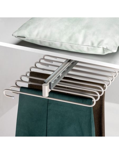 Emuca Portapantaloni estraibili, 11 aste, guide di estrazione totale, Acciaio, Verniciato grigio pietra
