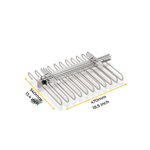 Emuca Portapantaloni estraibili, 11 aste, guide di estrazione totale, Acciaio, Verniciato grigio pietra