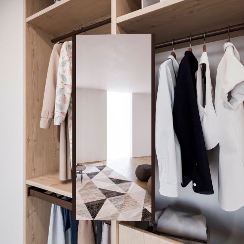 Emuca Specchio estraibile per interno dell'armadio, Acciaio e Tecnoplastica e Vetro, Verniciato grigio pietra