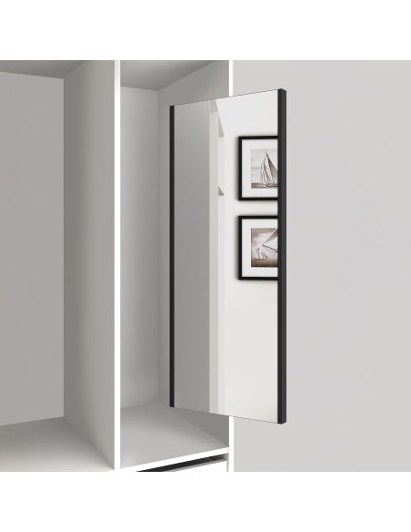 Emuca Specchio estraibile per interno dell'armadio, Acciaio e Tecnoplastica e Vetro, Nero Verniciato nero testurizzato