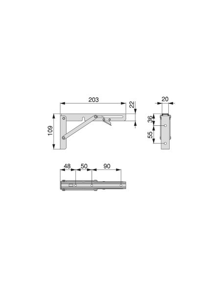 Emuca Set di supporti pieghevoli, lunghezza 203 mm, Acciaio, Verniciato bianco