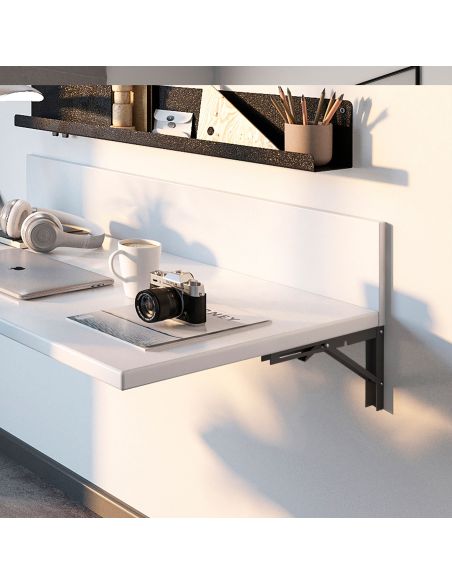 Emuca Set di supporti pieghevoli, lunghezza 203 mm, Acciaio, Verniciato nero