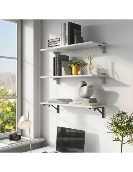 Emuca Set di supporti pieghevoli, lunghezza 203 mm, Acciaio, Verniciato nero