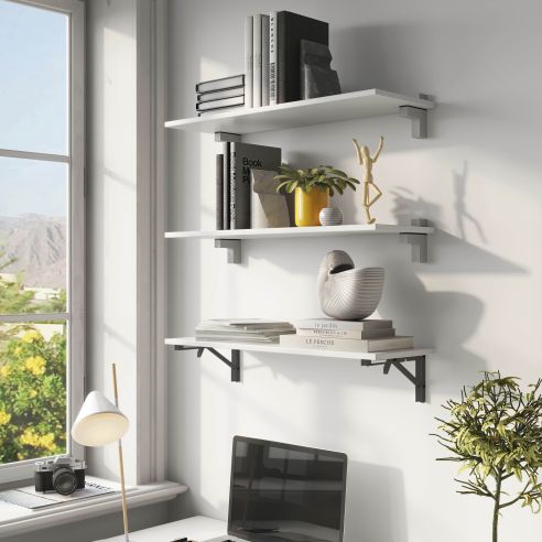 Emuca Set di supporti pieghevoli, lunghezza 303 mm, Acciaio, Verniciato nero