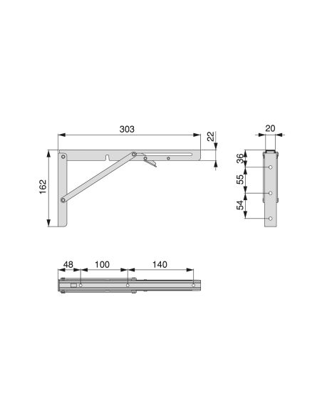 Emuca Set di supporti pieghevoli, lunghezza 303 mm, Acciaio, Verniciato nero