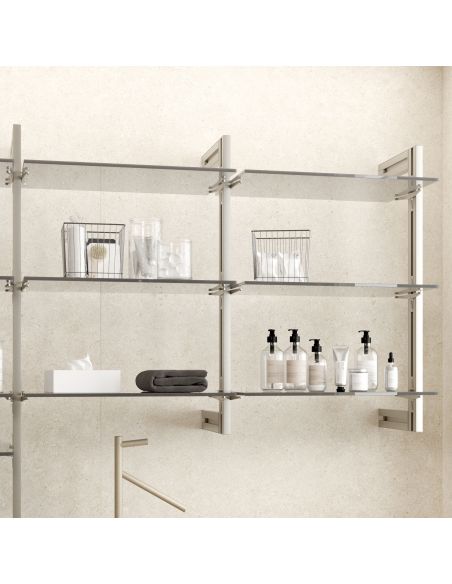 Emuca Lotto di Reggicristalli per 5 ripiani in vetro per la struttura Zero, vetro non incluso, Zama, Verniciato grigio pietra