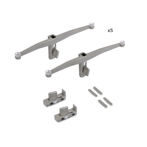 Emuca Lotto di Reggicristalli per 5 ripiani in vetro per la struttura Zero, vetro non incluso, Zama, Verniciato grigio pietra