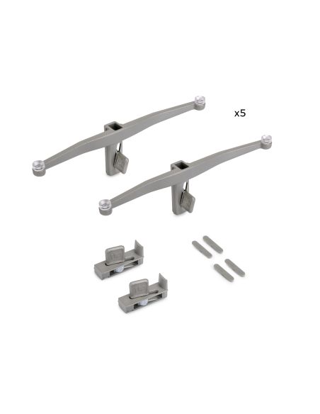 Emuca Lotto di Reggicristalli per 5 ripiani in vetro per la struttura Zero, vetro non incluso, Zama, Verniciato grigio pietra