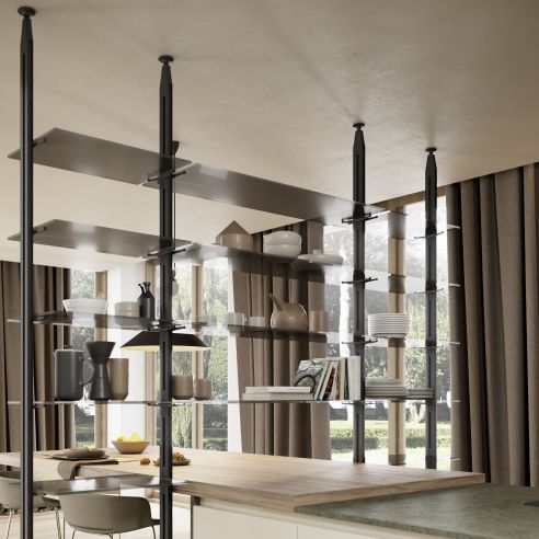 Emuca Lotto di Reggicristalli per 5 ripiani in vetro per la struttura Zero, vetro non incluso, Zama, Verniciato nero