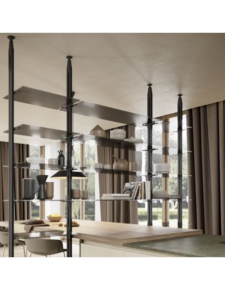 Emuca Lotto di Reggicristalli per 5 ripiani in vetro per la struttura Zero, vetro non incluso, Zama, Verniciato nero