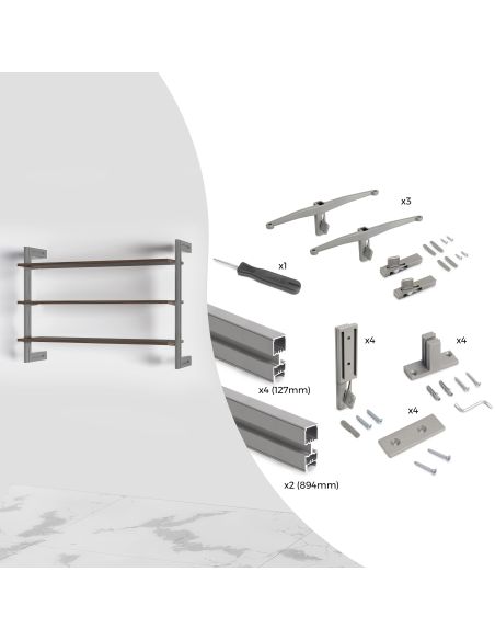 Emuca Kit per la realizzazione di una composizione modulare Zero con ferramenta per il montaggio a parete, Alluminio e Zama