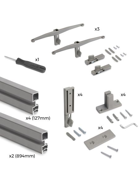 Emuca Kit per la realizzazione di una composizione modulare Zero con ferramenta per il montaggio a parete, Alluminio e Zama