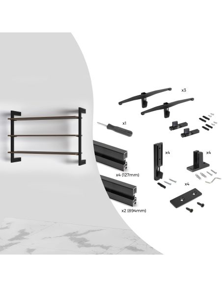 Emuca Kit per la realizzazione di una composizione modulare Zero con ferramenta per il montaggio a parete, Alluminio e Zama