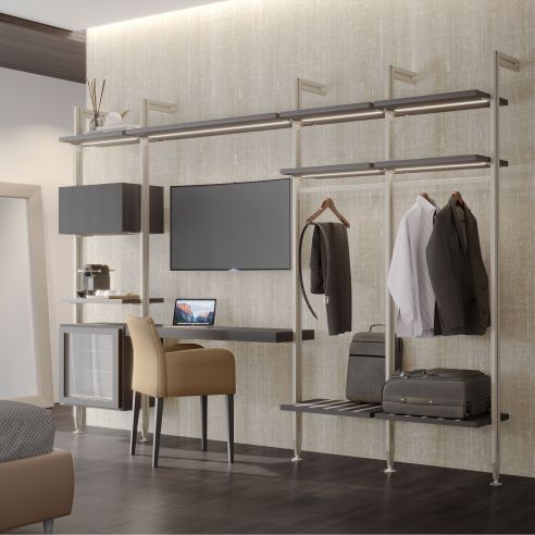 Emuca Kit di Reggimensole per 3 ripiani in Legno e 1 modulo per struttura Zero, Zama, Verniciato grigio pietra