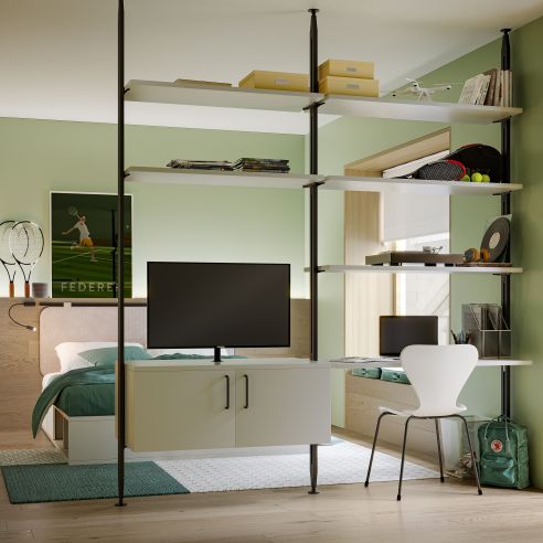 Emuca Kit di staffe per 3 ripiani in legno e 1 modulo per struttura Zero, Zama, Verniciato nero testurizzato