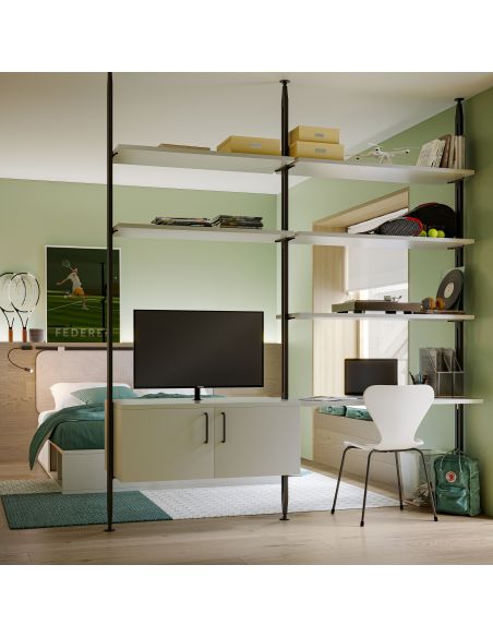 Emuca Kit di staffe per 3 ripiani in legno e 1 modulo per struttura Zero, Zama, Verniciato nero testurizzato