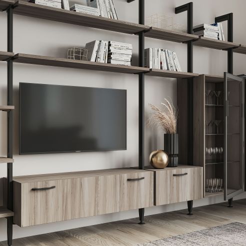 Emuca Kit di staffe per 3 ripiani in legno e 1 modulo per struttura Zero, Zama, Verniciato nero testurizzato