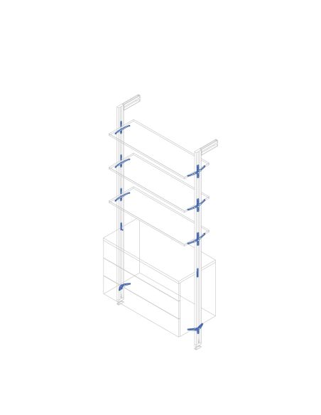 Emuca Kit di staffe per 3 ripiani in legno e 1 modulo per struttura Zero, Zama, Verniciato nero testurizzato