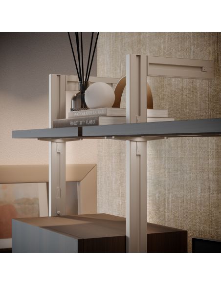 Emuca Kit di staffe per 4 ripiani in legno e 1 asta appendiabiti lunga 1 m Zero, Alluminio e Zama e Tecnoplastica