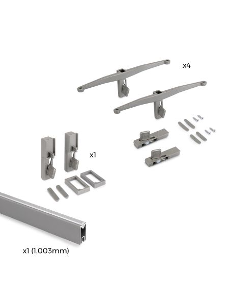 Emuca Kit di staffe per 4 ripiani in legno e 1 asta appendiabiti lunga 1 m Zero, Alluminio e Zama e Tecnoplastica