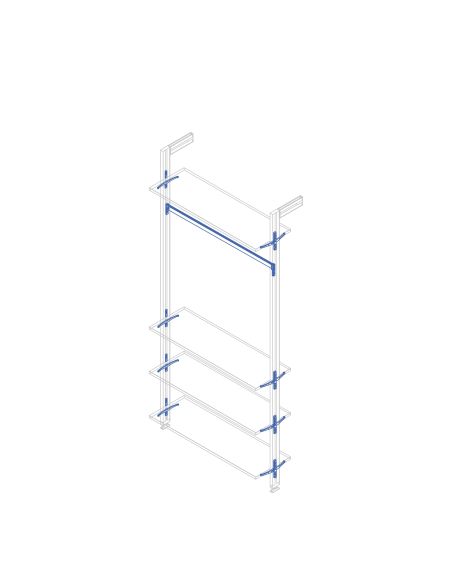 Emuca Kit di staffe per 4 ripiani in legno e 1 asta appendiabiti lunga 1 m Zero, Alluminio e Zama e Tecnoplastica