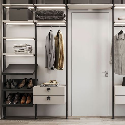 Emuca Kit di staffe per 4 ripiani in legno e 1 asta appendiabiti lunga 1 m Zero, Alluminio e Zama e Tecnoplastica